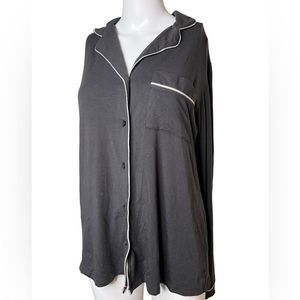 Tommy John Soft Button Down Pajama Shirt Black and Grey Size Small